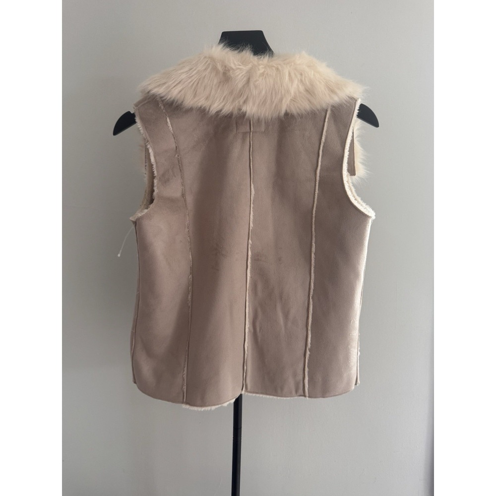 💙Gap Womens Sherpa Lined Tan Toggle Button Faux Suede Vest Sz S 90s Y2K Boho - Picture 3 of 9